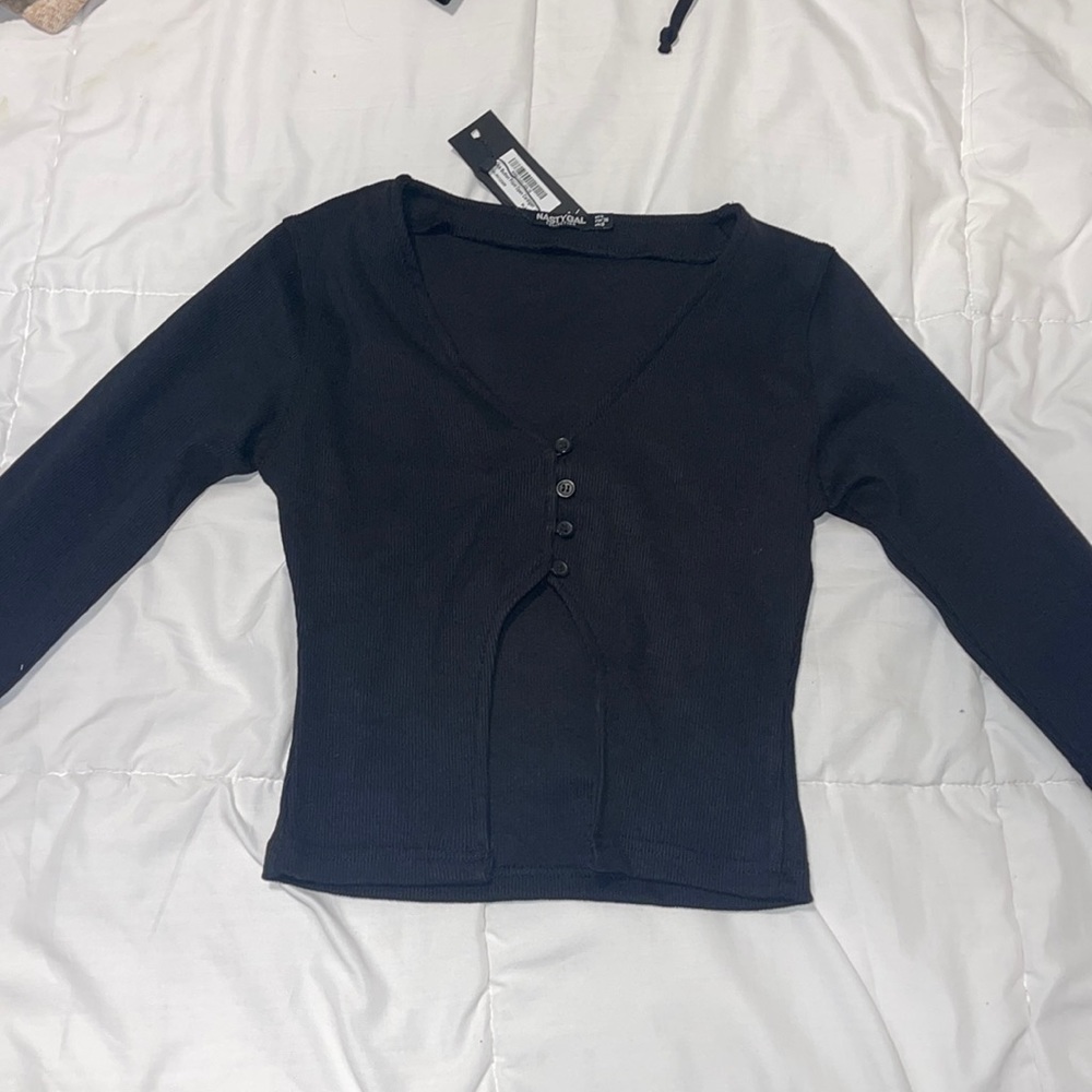 Rib Button Front Open Cardigan